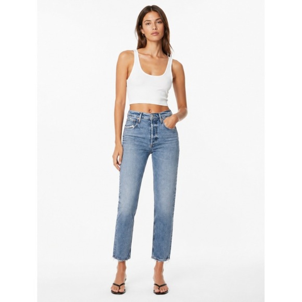 AGOLDE Riley Long High Rise Straight Leg Button Fly Jeans Blue Size 25